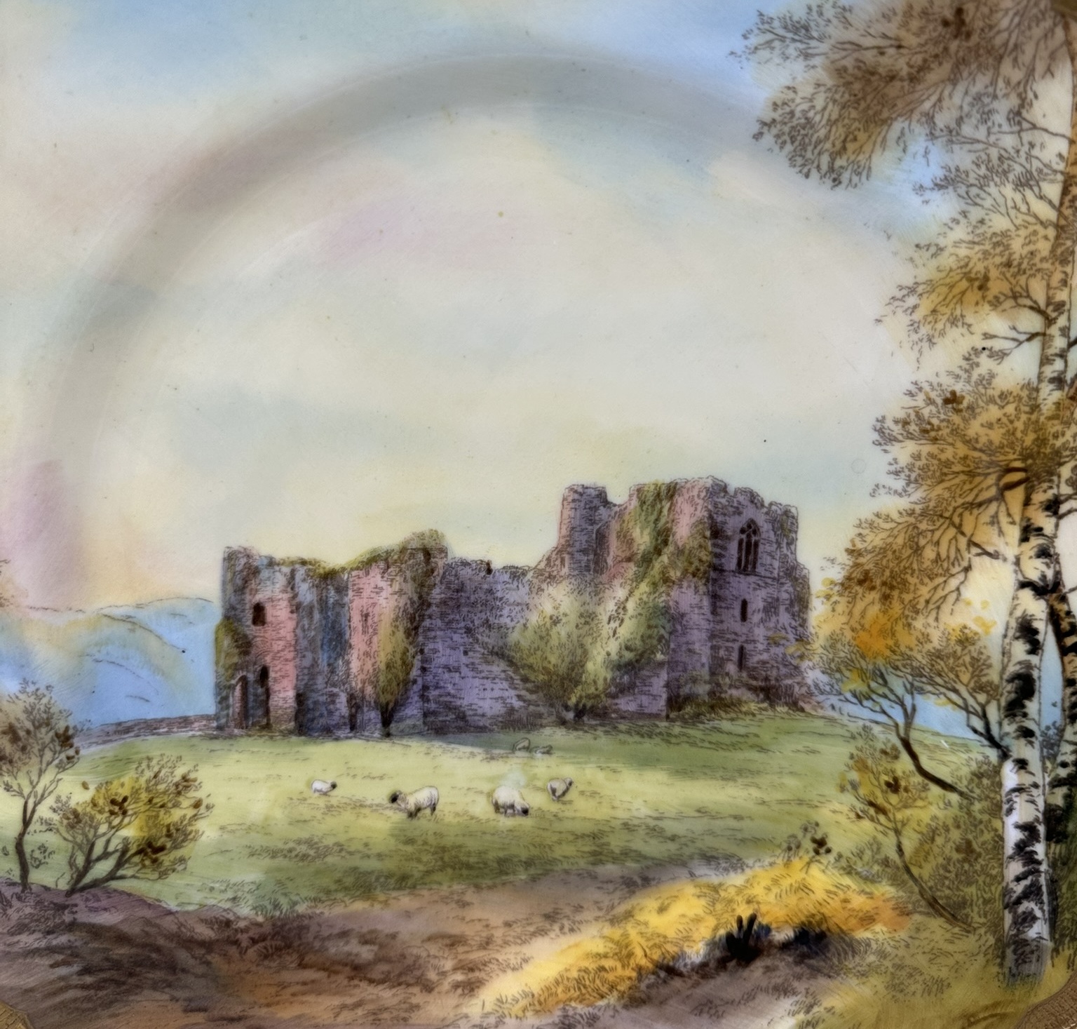 091. Royal Worcester Cabinet Plate Richmond Arundel Kilchurn Oystermouth Castle Views - Image 11