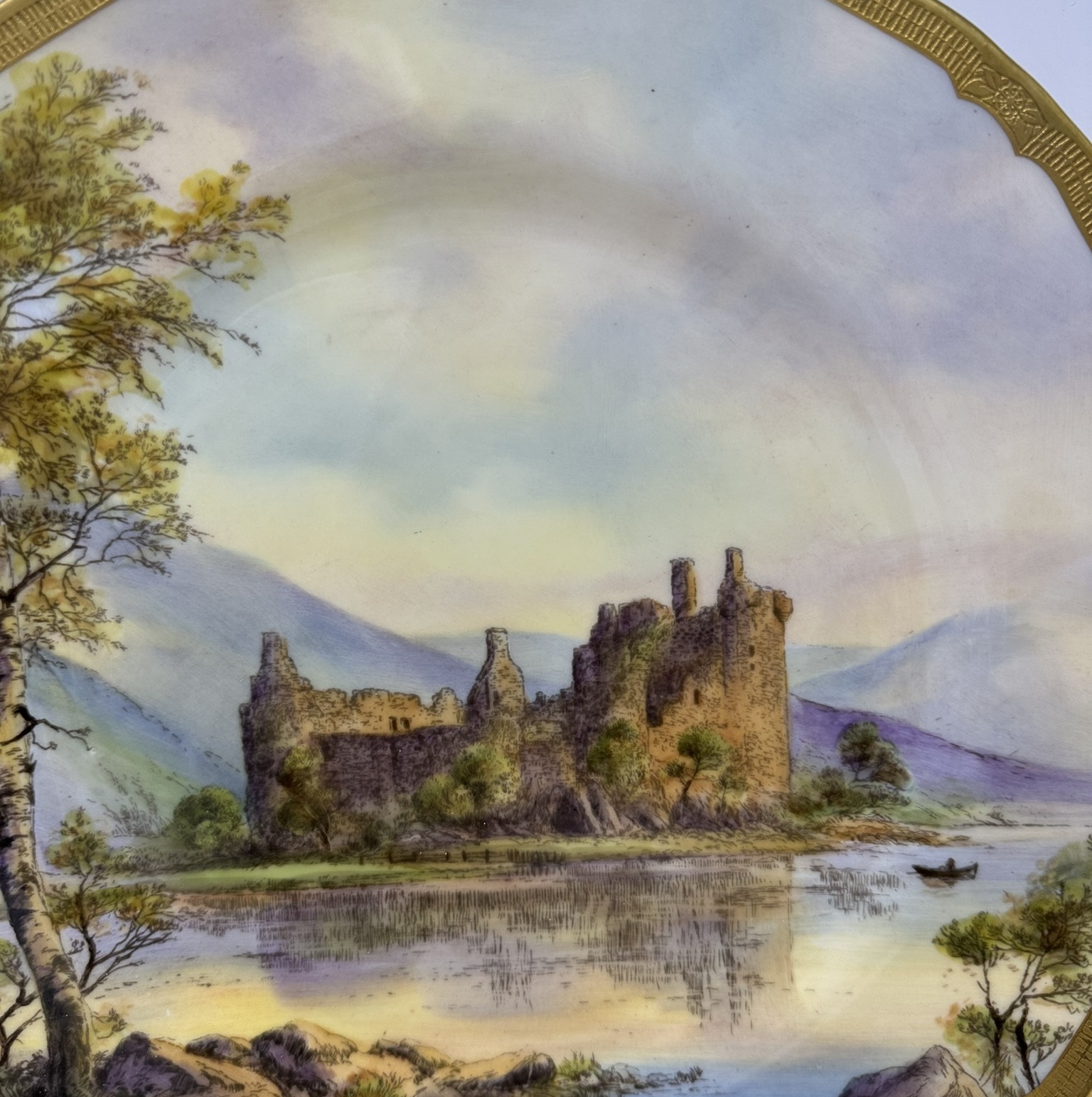 091. Royal Worcester Cabinet Plate Richmond Arundel Kilchurn Oystermouth Castle Views - Image 12