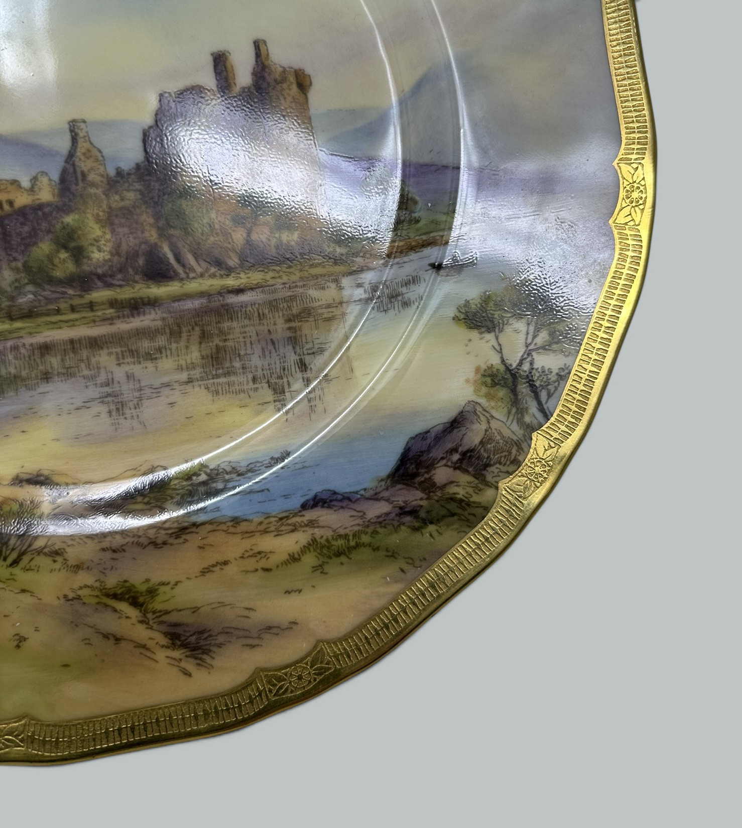 091. Royal Worcester Cabinet Plate Richmond Arundel Kilchurn Oystermouth Castle Views - Image 13