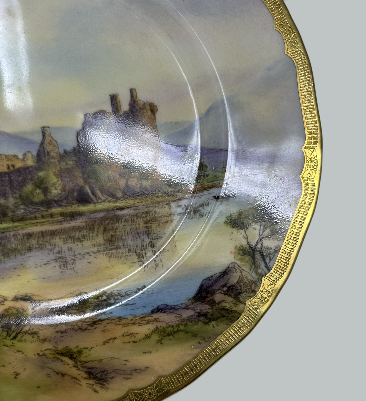 091. Royal Worcester Cabinet Plate Richmond Arundel Kilchurn Oystermouth Castle Views - Image 14