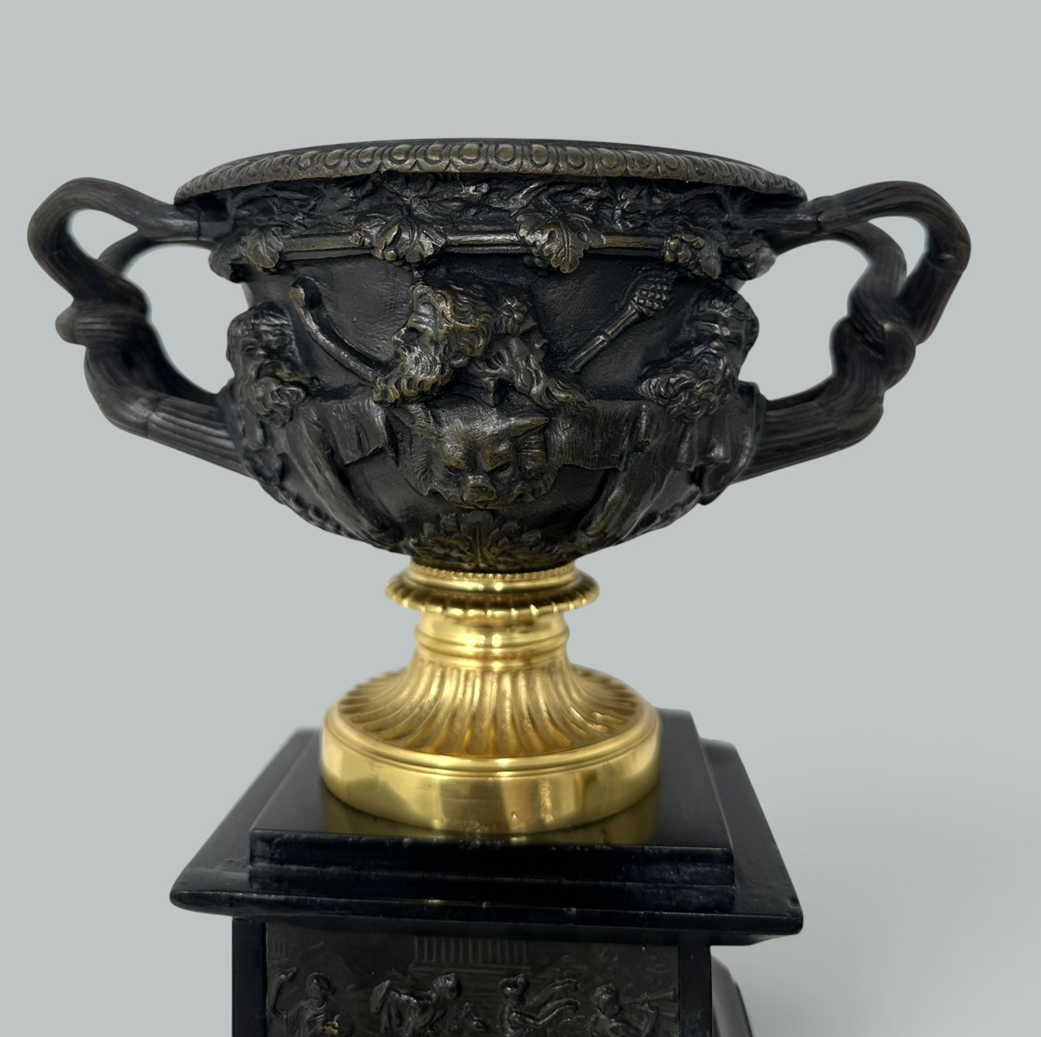 127. Antique Pair French Ormolu Bronze Warwick Albani Grand Tour Vases Urns Clodion - Image 5