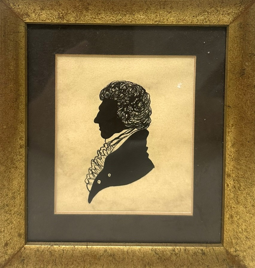 515. Antique Pair English Watercolor Paintings Silhouettes Giltwood Frames 19 Centry - Image 5