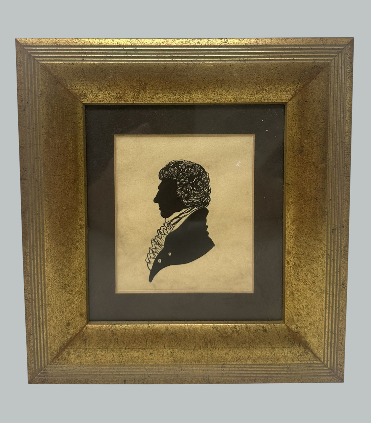 515. Antique Pair English Watercolor Paintings Silhouettes Giltwood Frames 19 Centry - Image 4