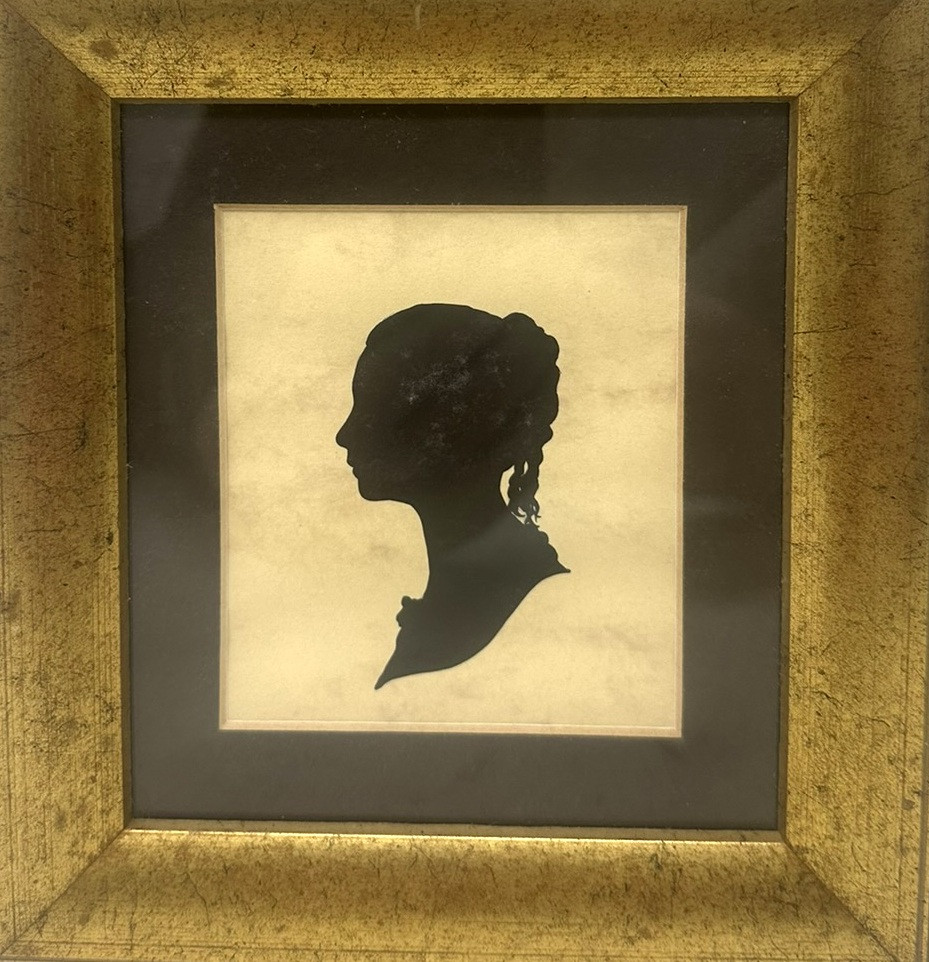 515. Antique Pair English Watercolor Paintings Silhouettes Giltwood Frames 19 Centry - Image 6