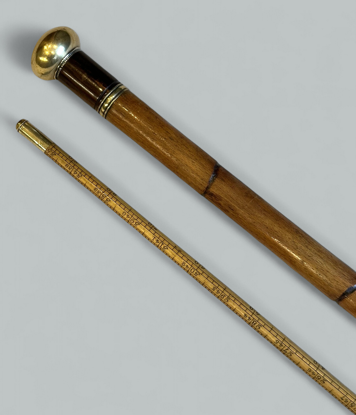 125. Antique Gentlemans Ladys Gadget Measuring English Bamboo Walking Stick Cane RARE - Image 2