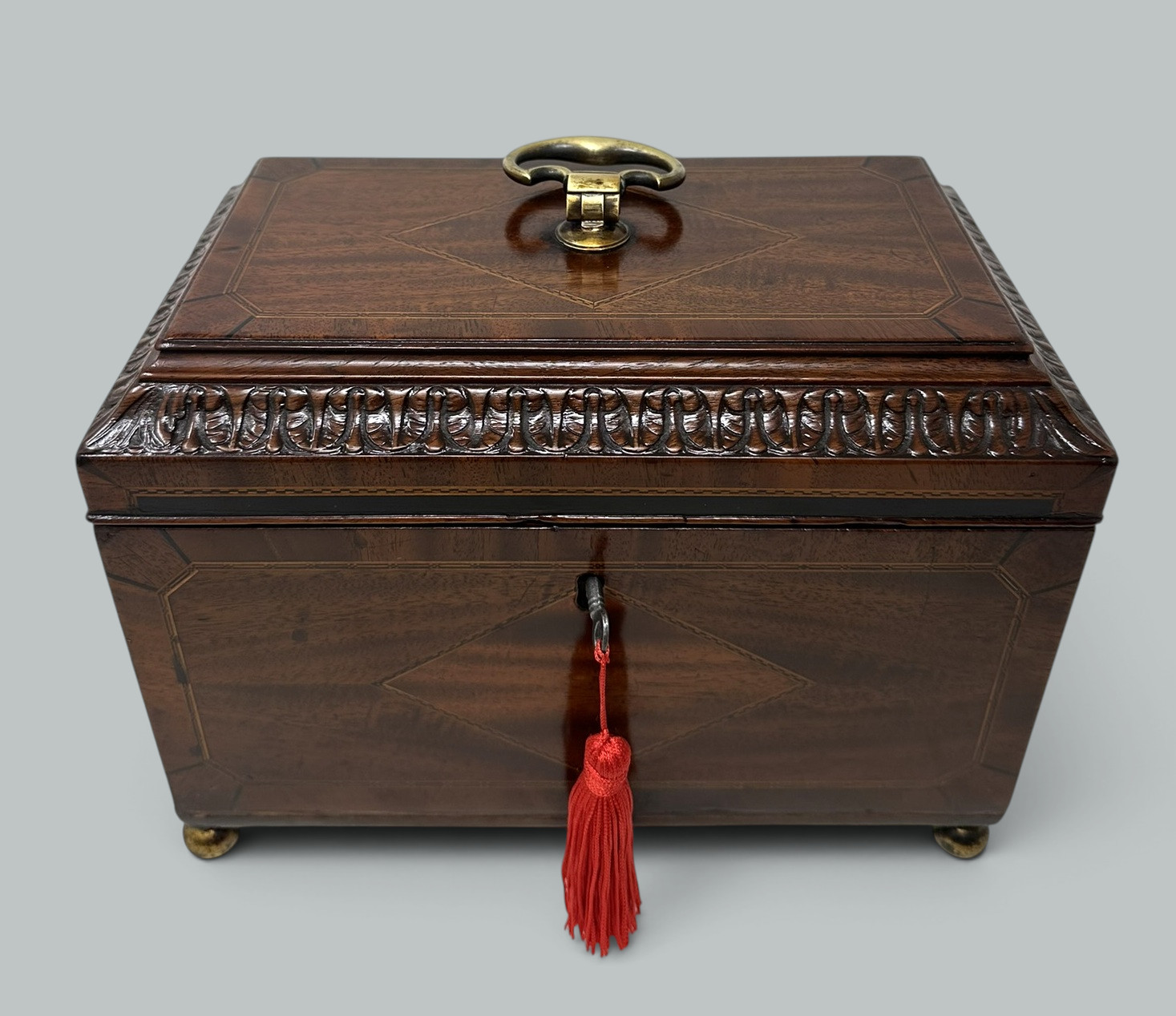 127. Antique English Wooden Georgian Chippendale Triple Tea Caddy 18C Irish Provenance - Image 2