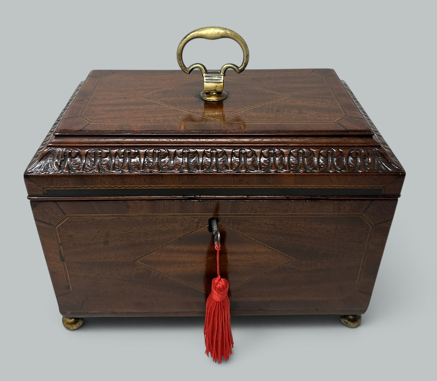 127. Antique English Wooden Georgian Chippendale Triple Tea Caddy 18C Irish Provenance - Image 3