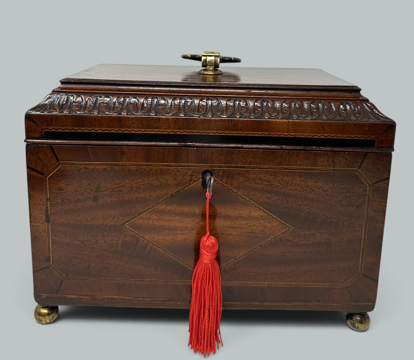 127. Antique English Wooden Georgian Chippendale Triple Tea Caddy 18C Irish Provenance - Image 8
