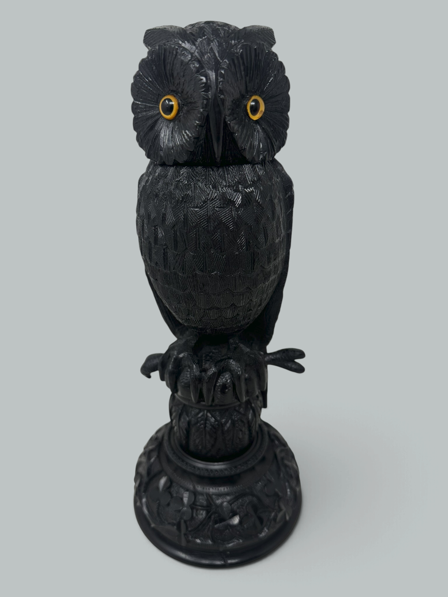 836. Irish Bog Oak Hand Carved Wooden Owl poss by Cornelius Goggin Dublin Ireland 19C - Image 2