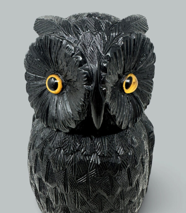 836. Irish Bog Oak Hand Carved Wooden Owl poss by Cornelius Goggin Dublin Ireland 19C