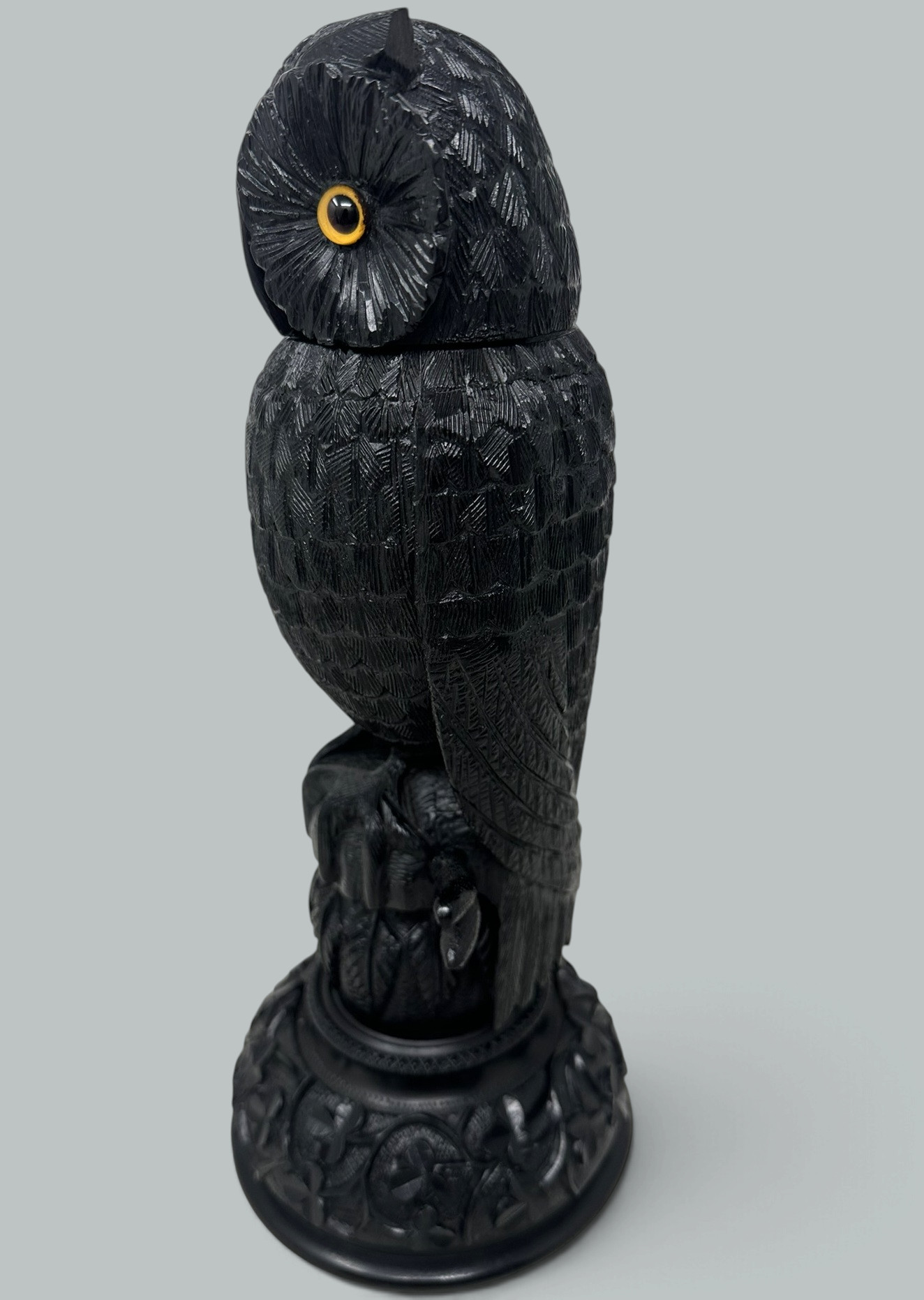 836. Irish Bog Oak Hand Carved Wooden Owl poss by Cornelius Goggin Dublin Ireland 19C - Image 8