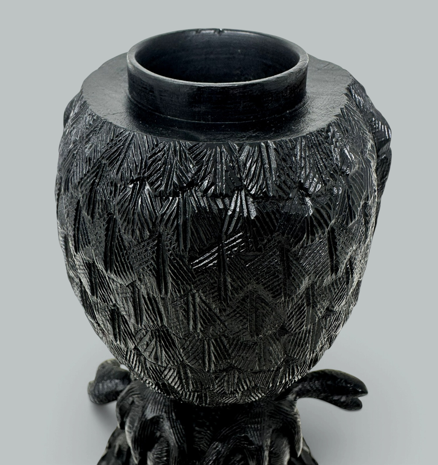 836. Irish Bog Oak Hand Carved Wooden Owl poss by Cornelius Goggin Dublin Ireland 19C - Image 12