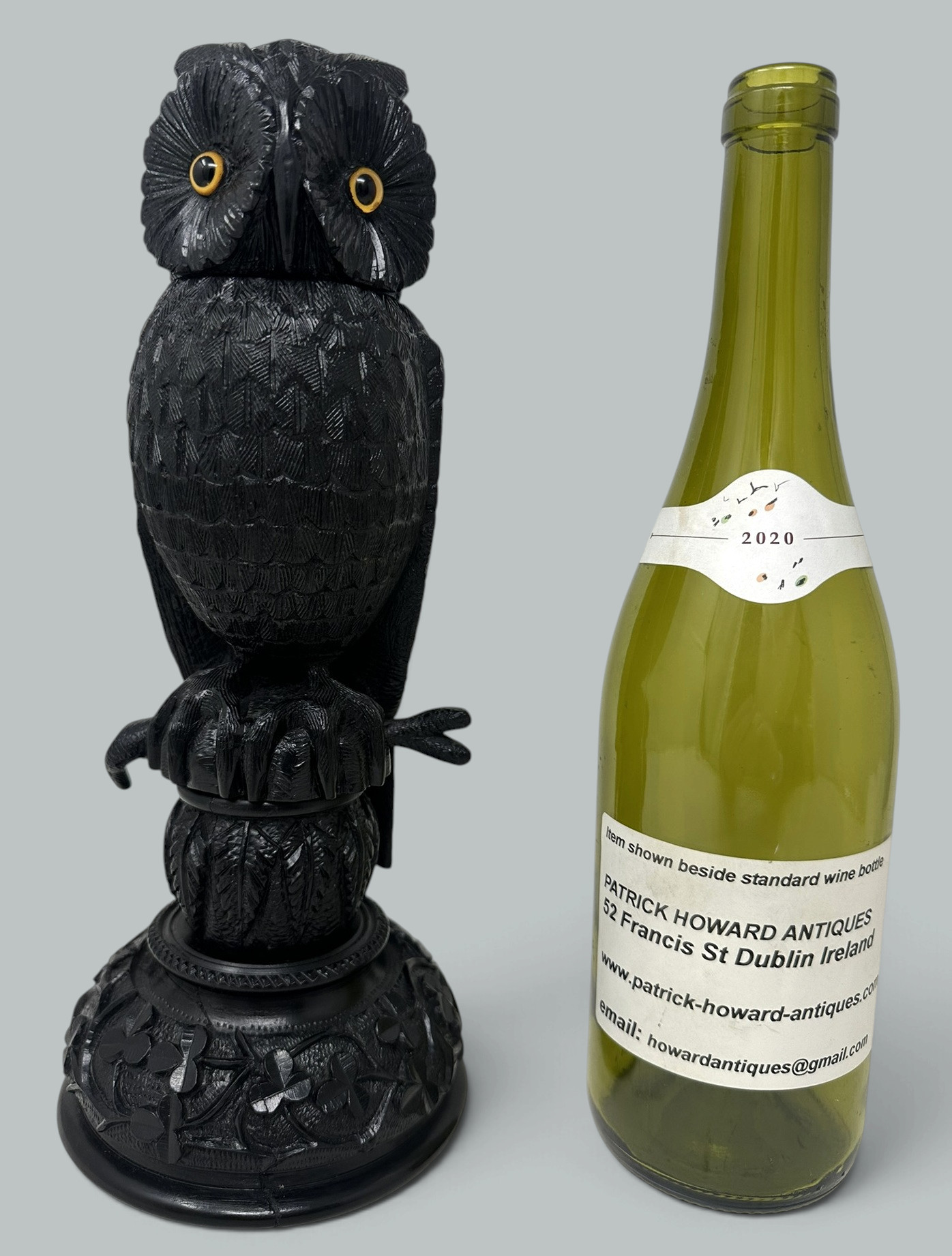 836. Irish Bog Oak Hand Carved Wooden Owl poss by Cornelius Goggin Dublin Ireland 19C - Image 13