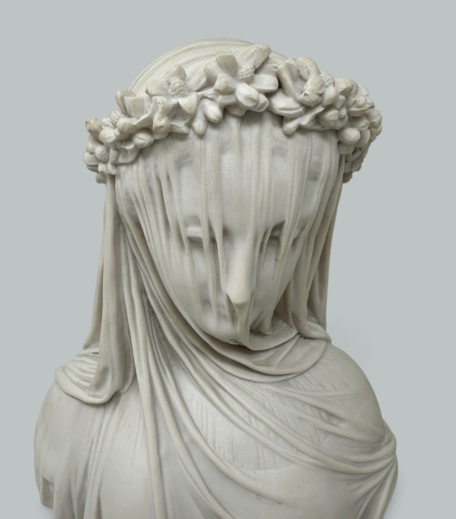 250. Antique English Parian Porcelain Bust VEILED MAIDEN after Monti Raffaele 19thCen - Image 4