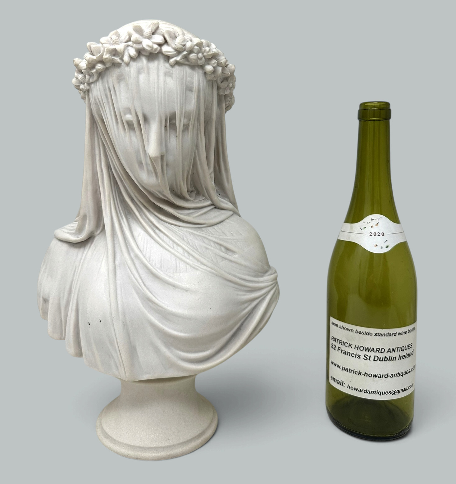 250. Antique English Parian Porcelain Bust VEILED MAIDEN after Monti Raffaele 19thCen - Image 9