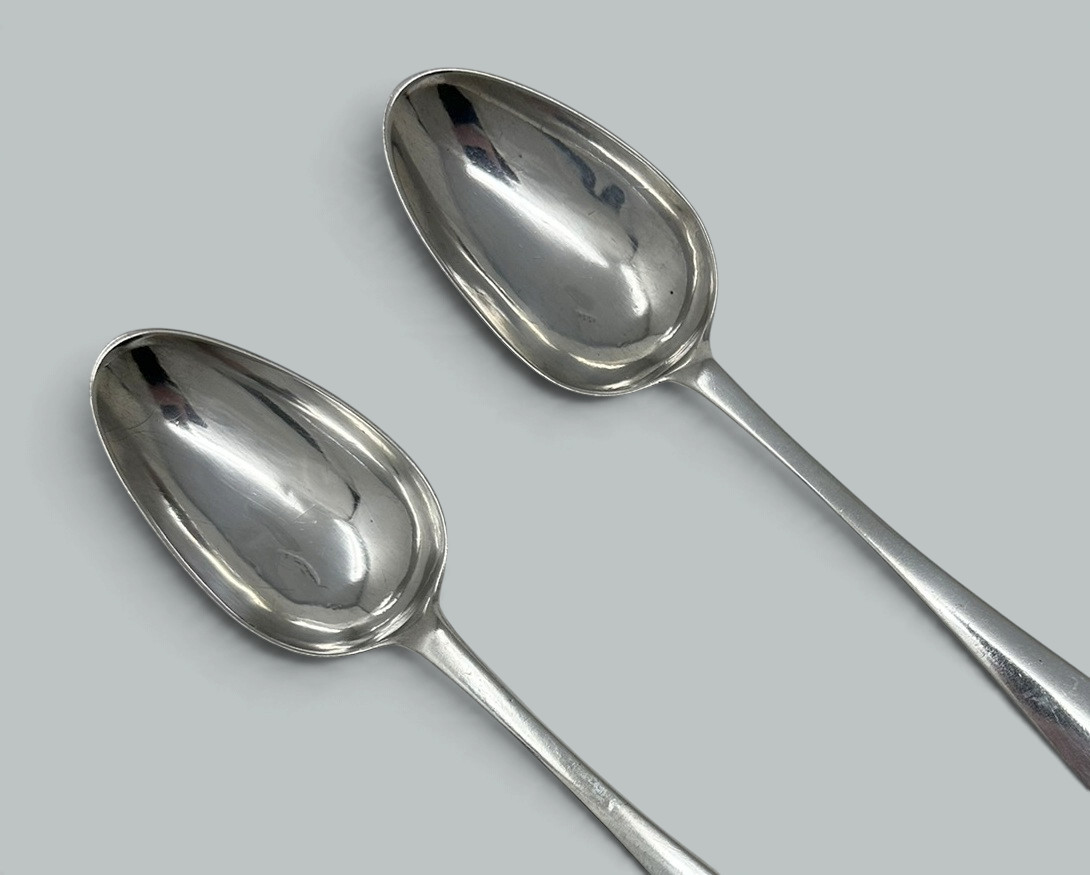 334. Antique Pair Irish Dublin Sterling Silver Serving Gravy Spoons John Pittar 1780 - Image 3