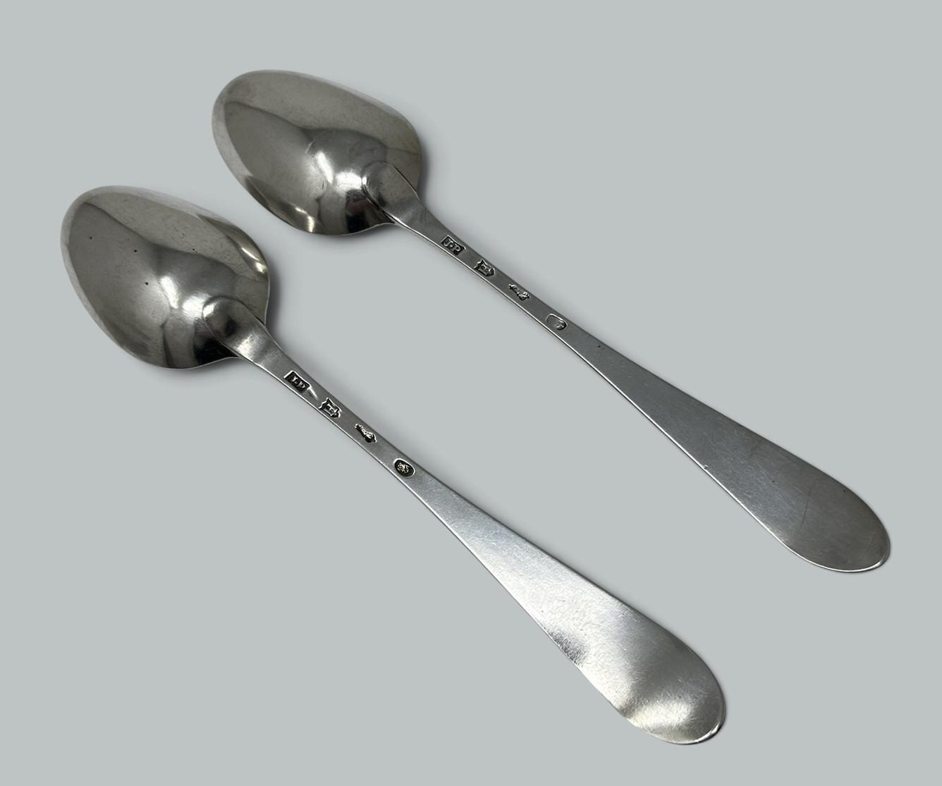 334. Antique Pair Irish Dublin Sterling Silver Serving Gravy Spoons John Pittar 1780 - Image 4