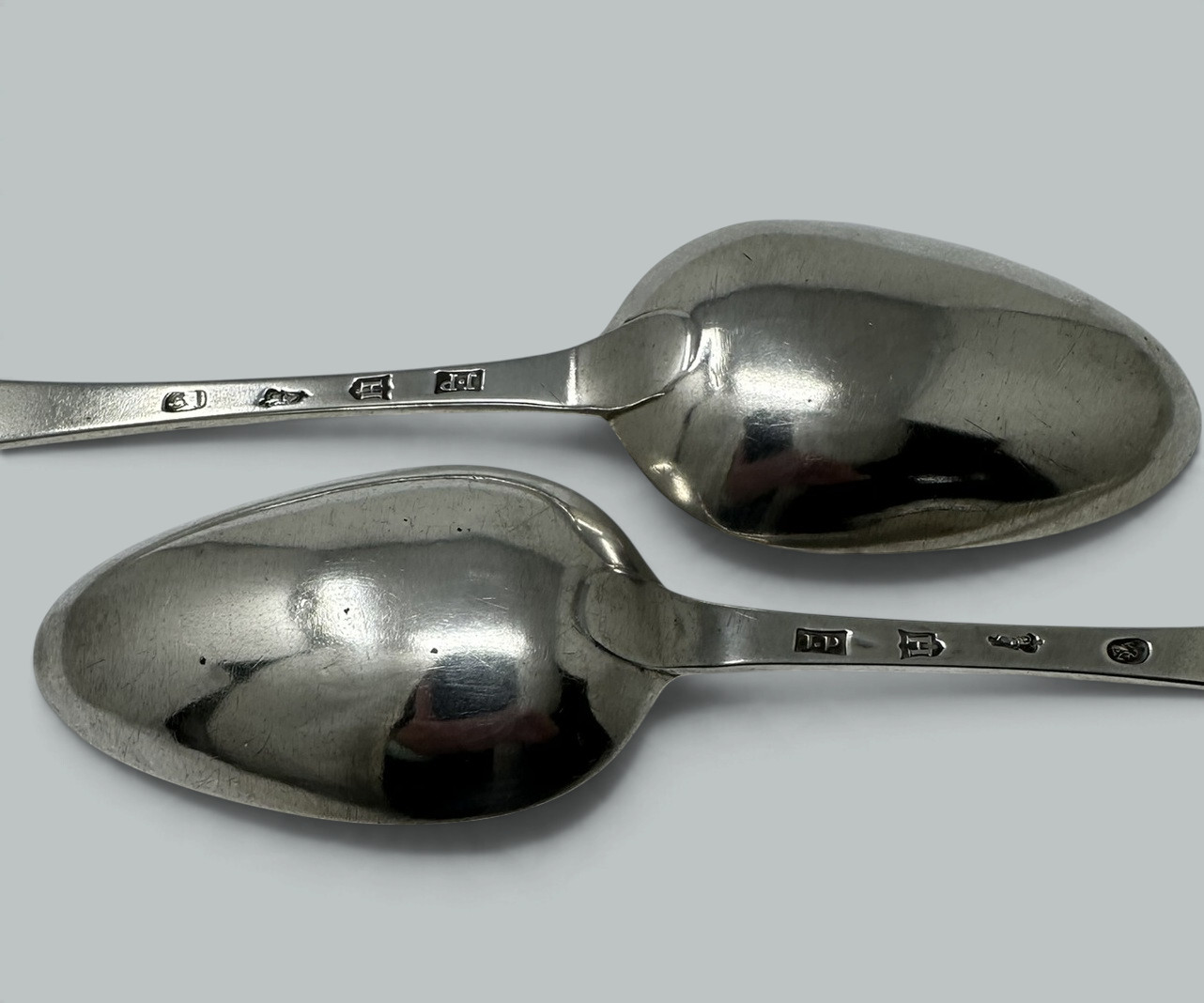 334. Antique Pair Irish Dublin Sterling Silver Serving Gravy Spoons John Pittar 1780 - Image 5
