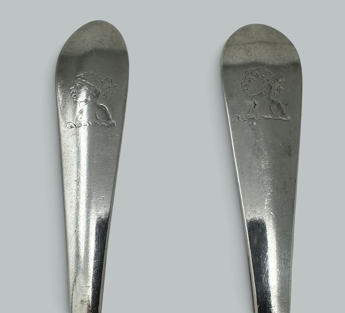 334. Antique Pair Irish Dublin Sterling Silver Serving Gravy Spoons John Pittar 1780 - Image 6