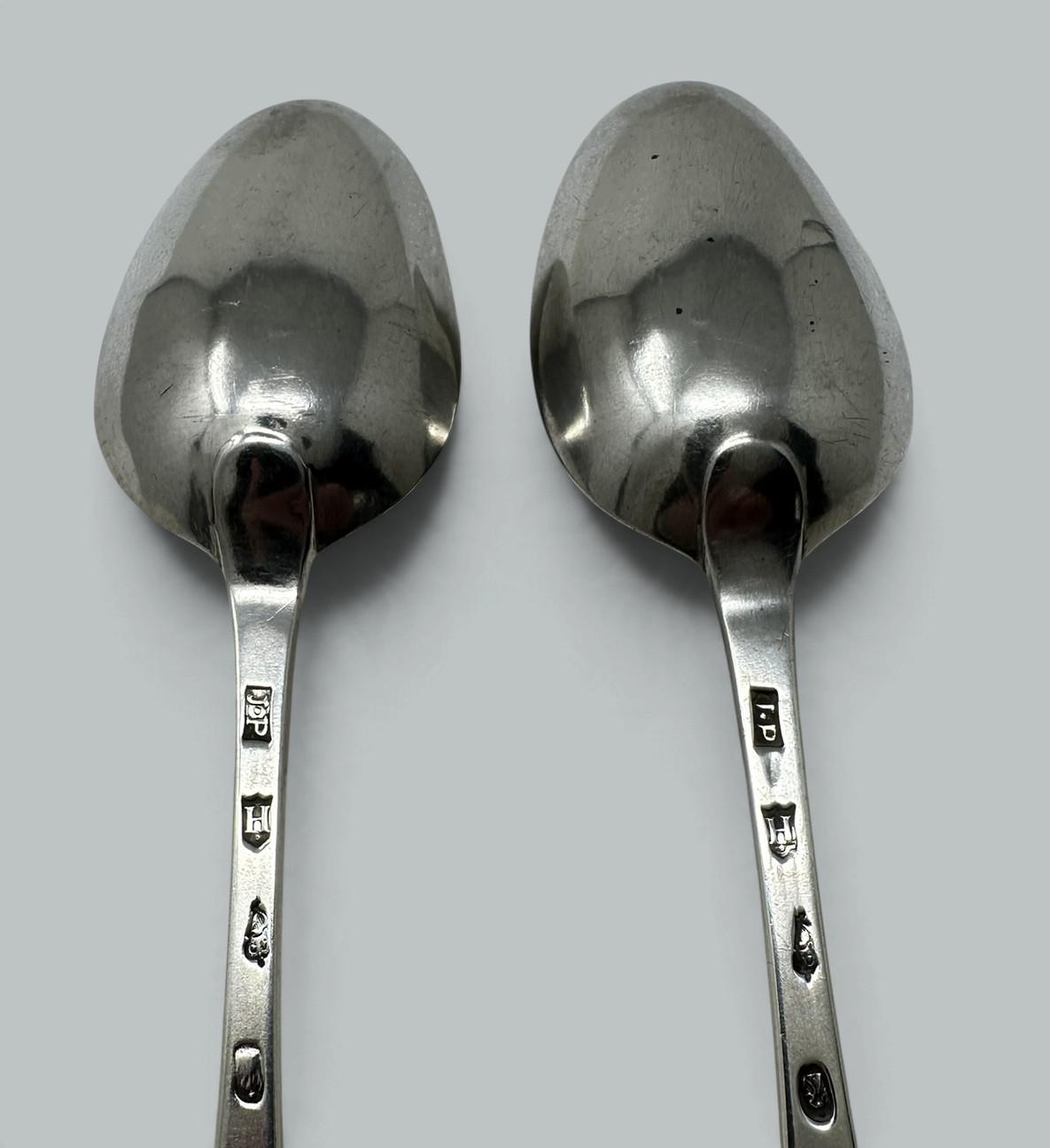334. Antique Pair Irish Dublin Sterling Silver Serving Gravy Spoons John Pittar 1780 - Image 7