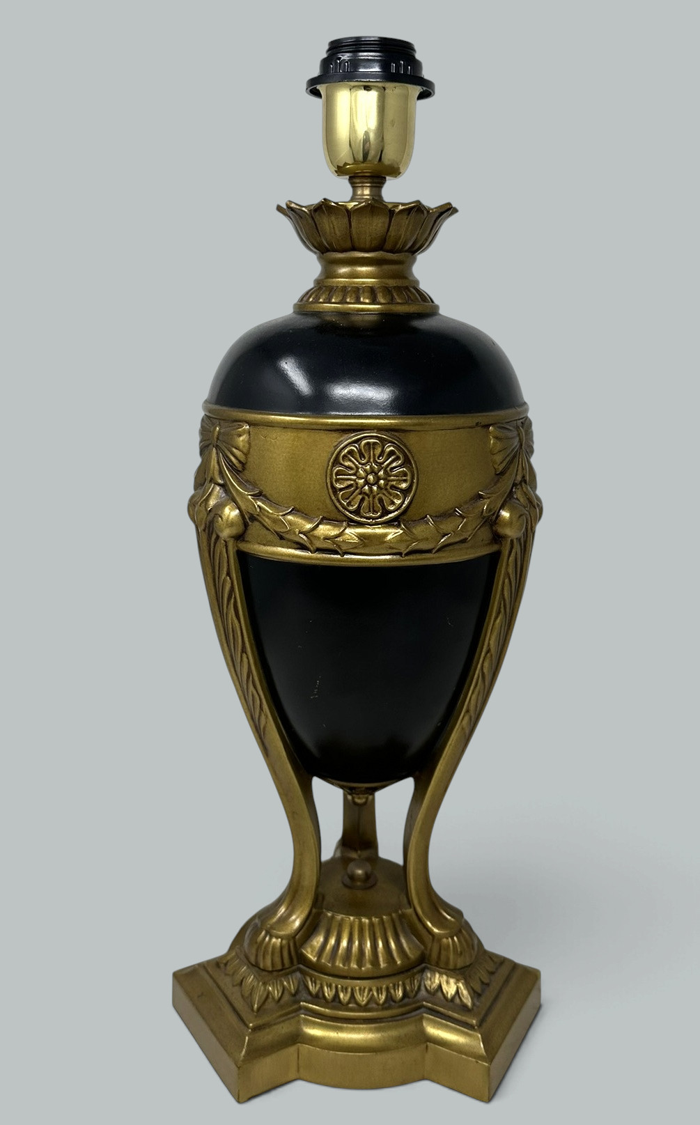 976. Antique Vintage Pair Cobalt Blue Gold Bronzed Porcelain Electric Table Lamps - Image 6