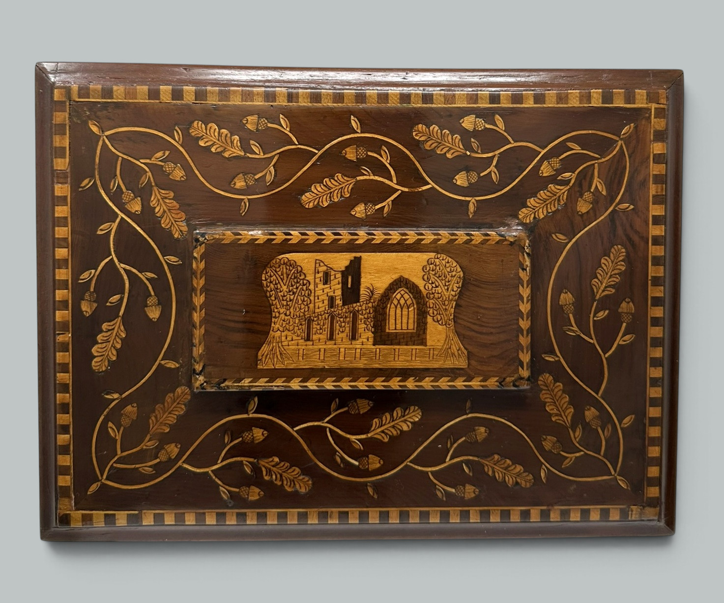 204. Antique Irish Castle Ruins Killarney Killarneyware Arbutus Wood Jewellery Casket - Image 11