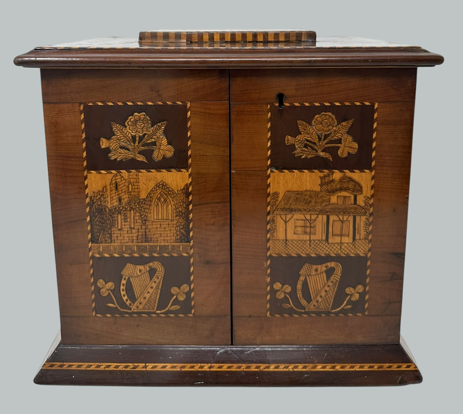 204. Antique Irish Castle Ruins Killarney Killarneyware Arbutus Wood Jewellery Casket - Image 3