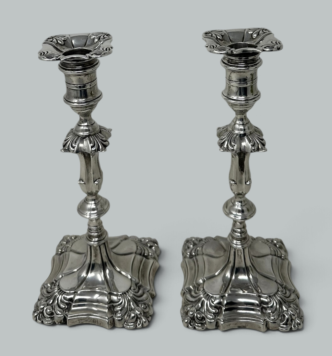 542. Antique Pair English Sterling Silver Candlesticks Candelabra Adams Style 1899 - Image 4