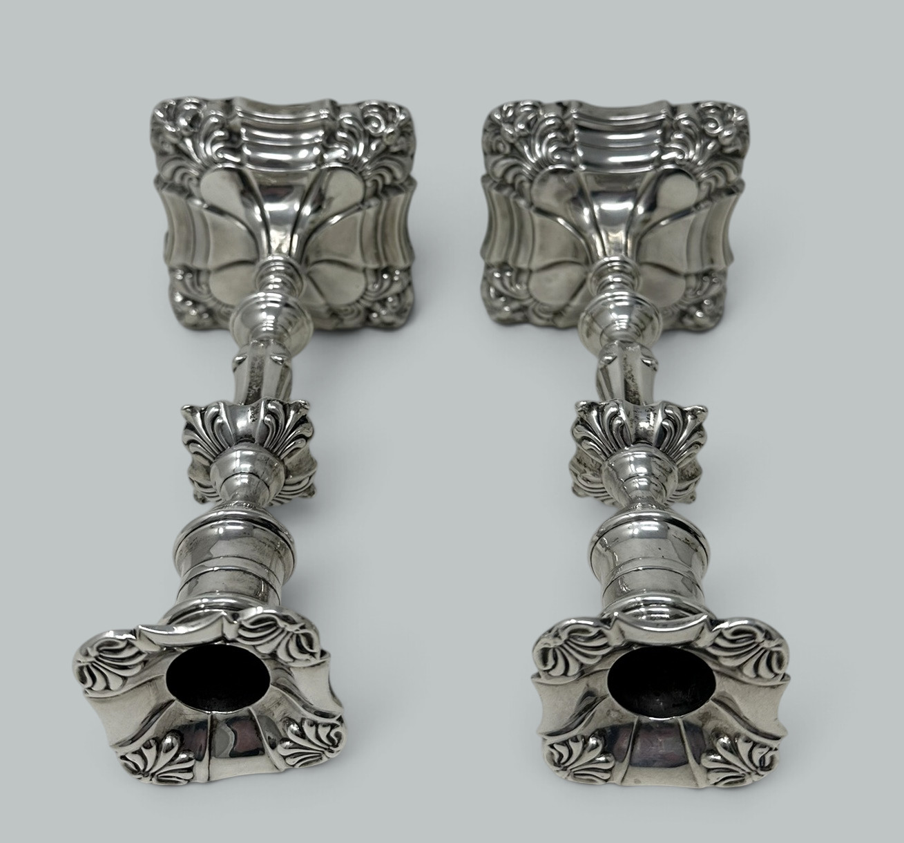 542. Antique Pair English Sterling Silver Candlesticks Candelabra Adams Style 1899 - Image 10