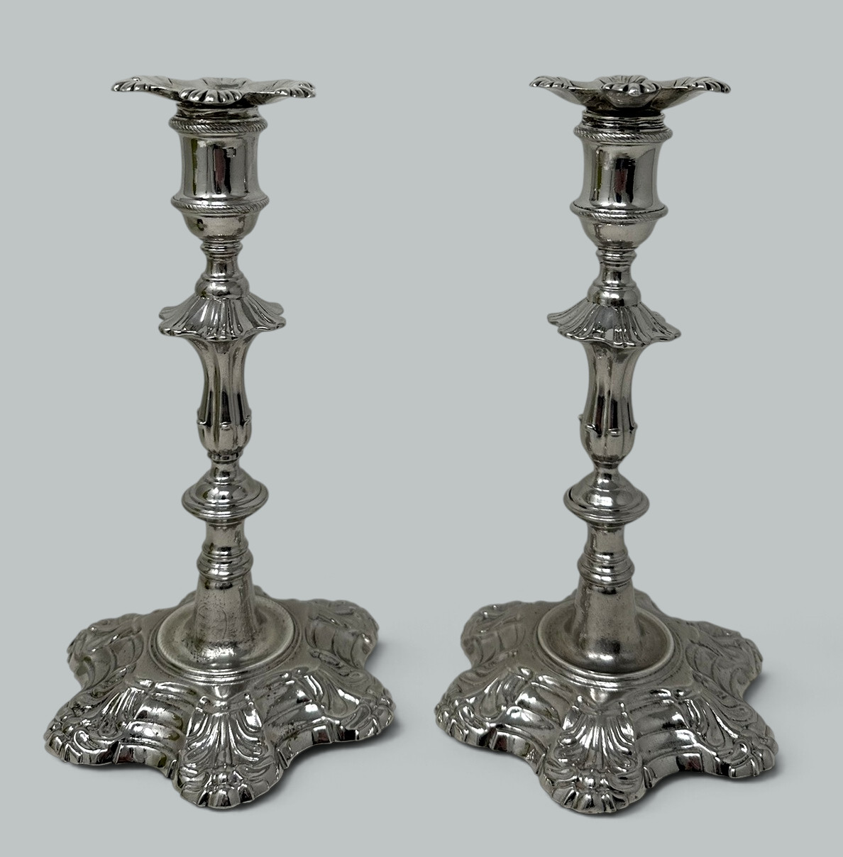 934. Antique Pair English Sterling Silver Georgian Candlesticks by William Cafe 1757 - Image 2