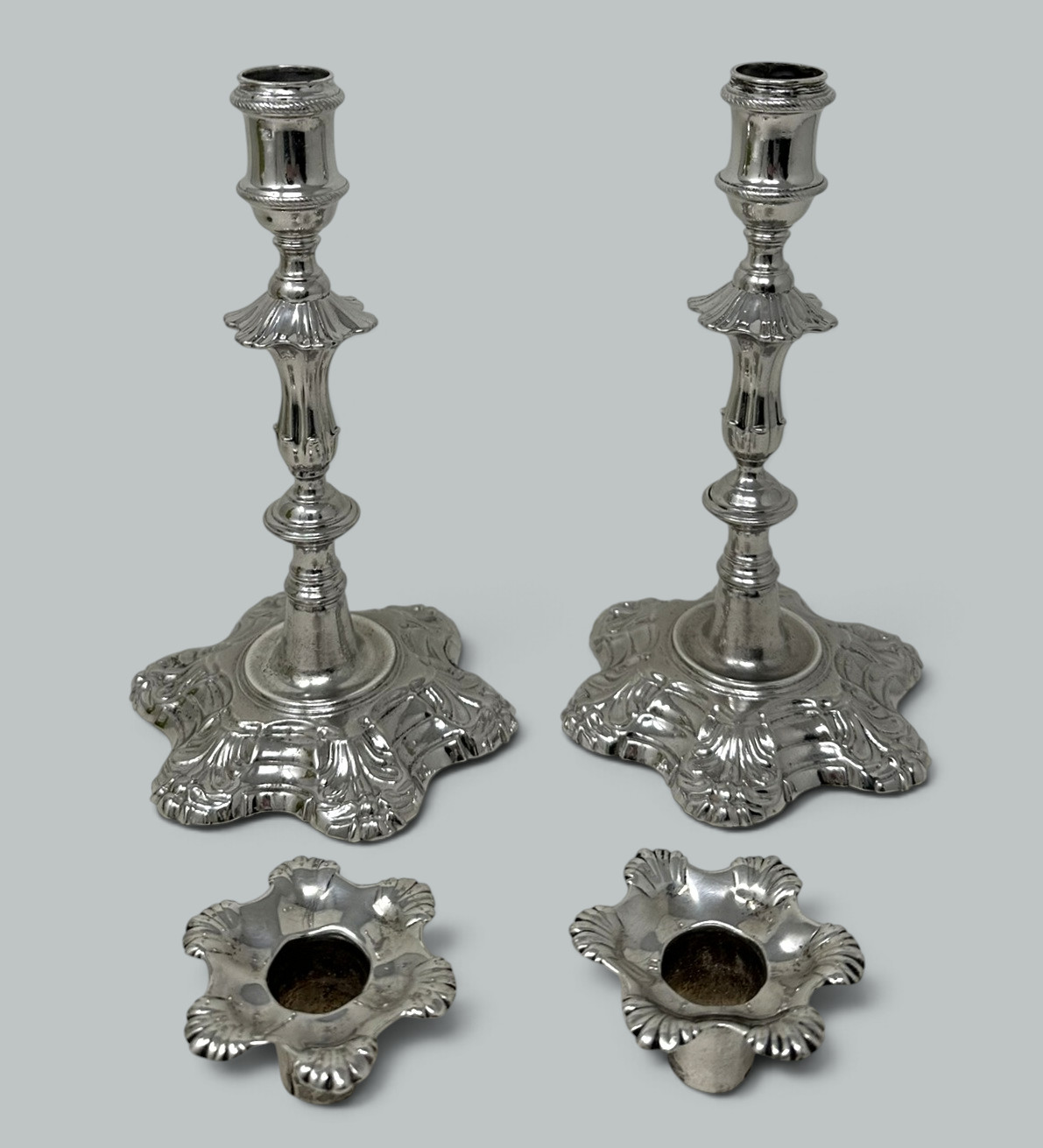934. Antique Pair English Sterling Silver Georgian Candlesticks by William Cafe 1757 - Image 7