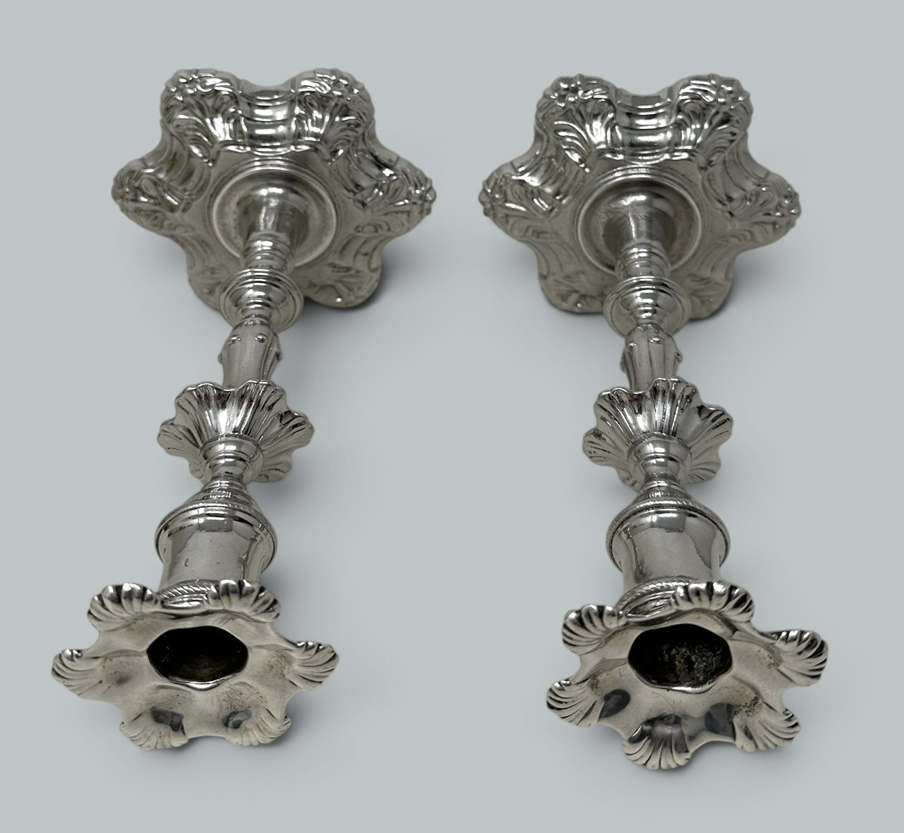 934. Antique Pair English Sterling Silver Georgian Candlesticks by William Cafe 1757 - Image 8