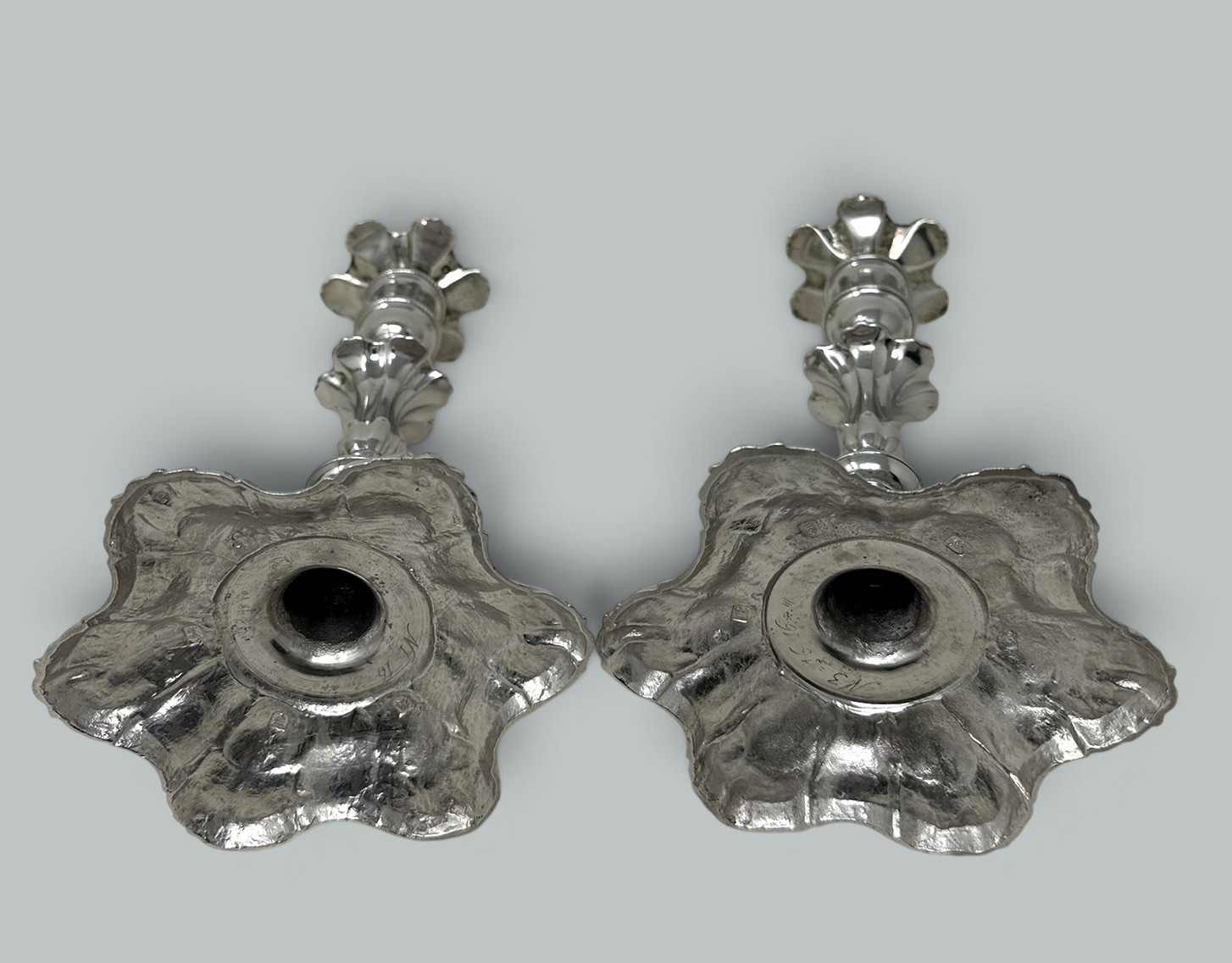 934. Antique Pair English Sterling Silver Georgian Candlesticks by William Cafe 1757 - Image 9